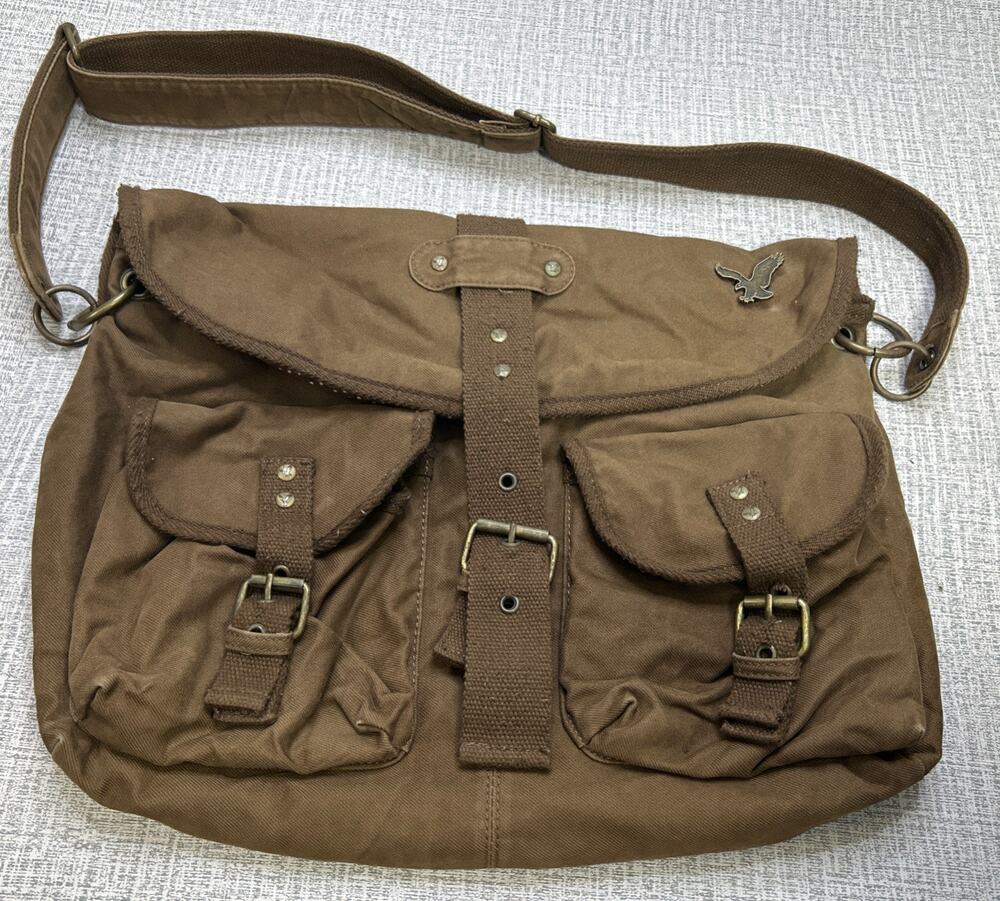 American Eagle Outfitters Vintage Army Brown Messenger Bag Adjustable Strap Y2K